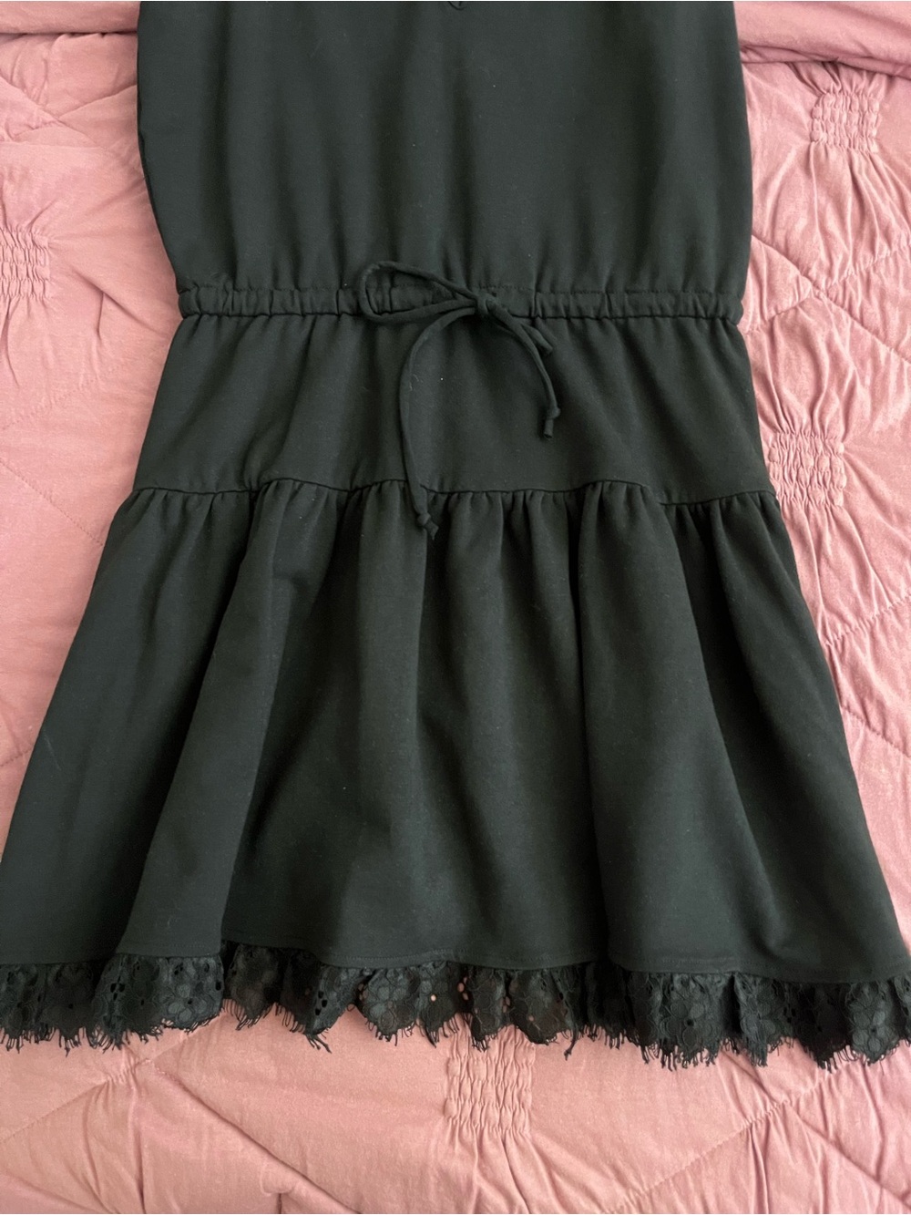 Anthropologie Black Tiered Dress with Lace Trim